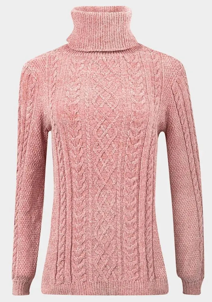Versatile Looks De La Creme - Womens Pink Roll Neck Chenille Jumper
