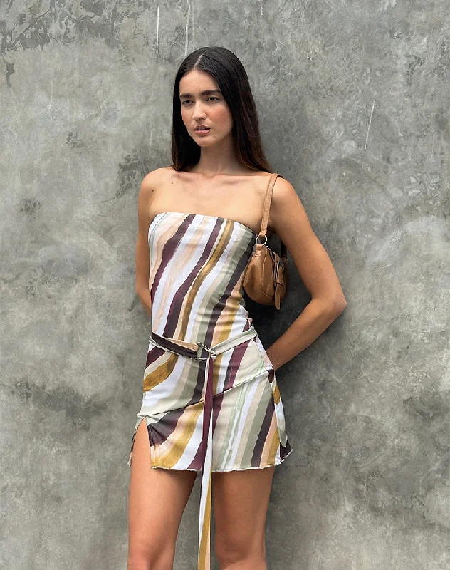Relaxed Fit Kevsra Bandeau Mini Dress in Mesh Wiggle Sunset