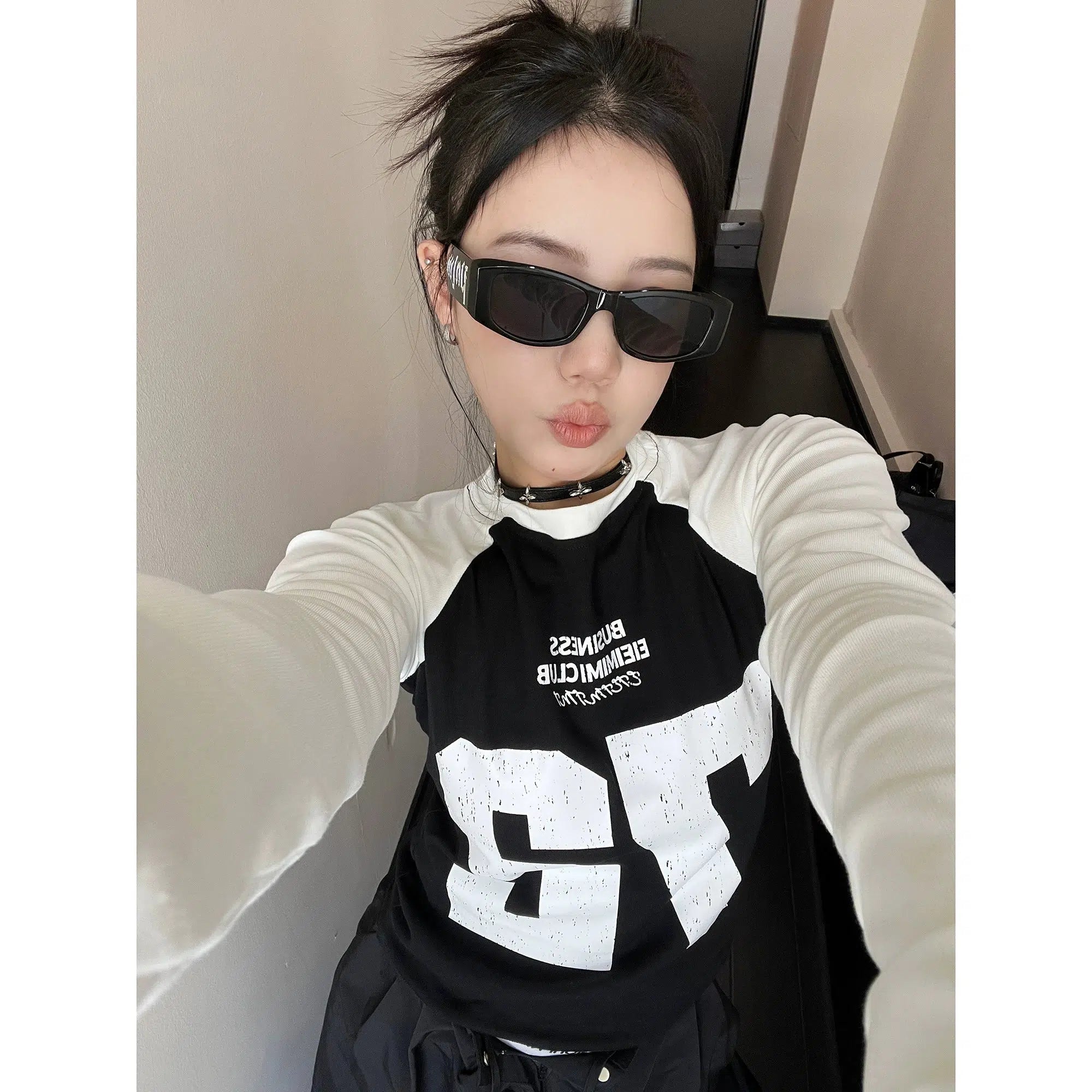 Personalized Street Style Contrast Color Lettering Print Top
