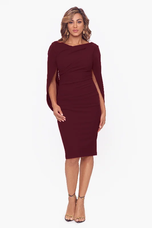 Comfortable Wardrobe Petite "Jordan" Short Scuba Crape Draped Back Dress