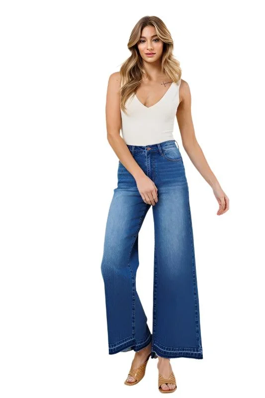 Modern Looks Womens Medium Blue High Waisted Wide Leg