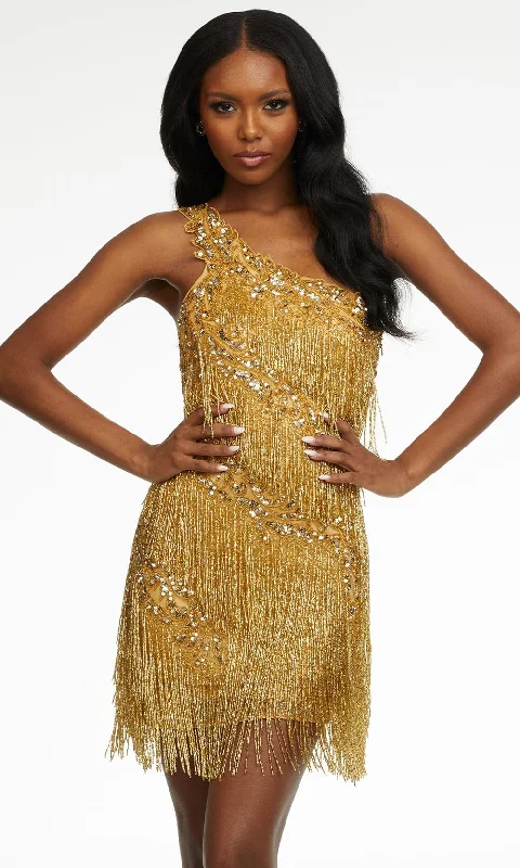 Elegant Comfort Ashley Lauren - 4484 Asymmetric Fringe Short Dress