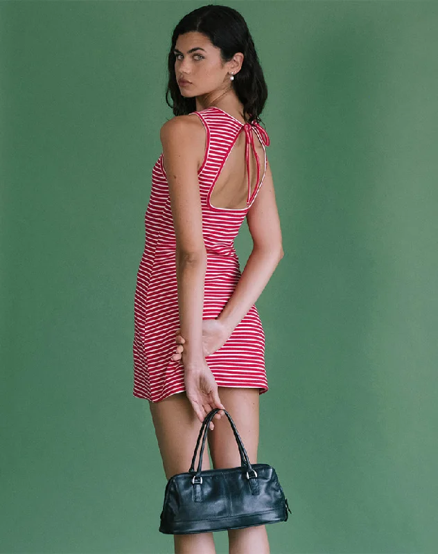 Laidback Style Masha Mini Dress in Red and White Stripe Jersey