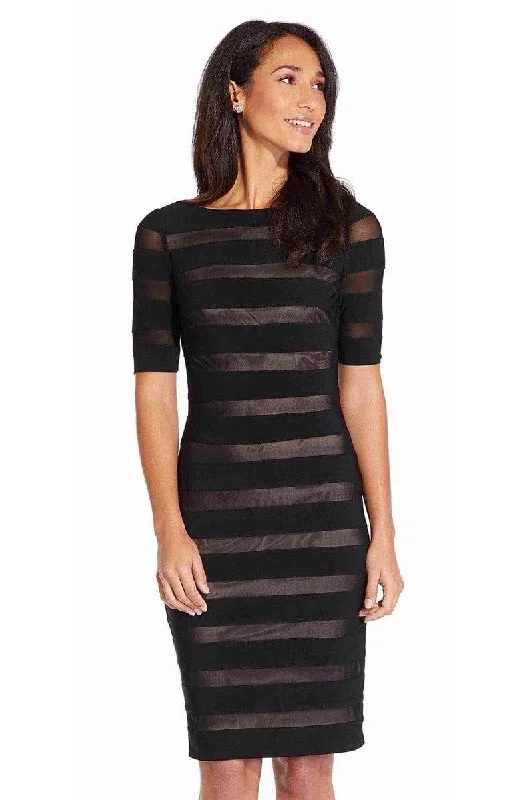 Bold Style Adrianna Papell - Half Sleeve Stripe Jersey Sheath Dress AP1D103321 - 1 pc Black Pale Pink In Size 18 Available Bold Style Adrianna Papell - Half Sleeve Stripe Jersey Sheath Dress AP1D103321 - 1 pc Black Pale Pink In Size 18 Available