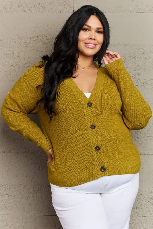 Chic Outfits Zenana Kiss Me Tonight Full Size Button Down Cardigan in Chartreuse