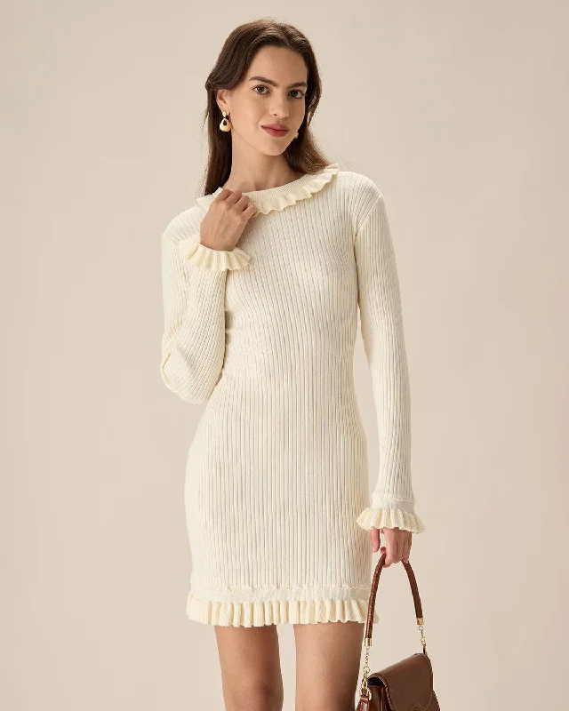 Simple Style White Bodycon Sweater Mini Dress