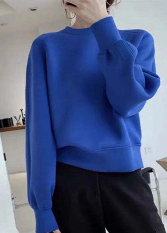 Cool Comfort Elegant Blue O-Neck Brief Casual Fall Pullover Sweatshirt