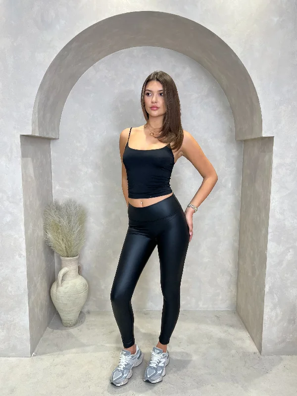 Relaxed Fit Leather Wet Look High Waist Leggings