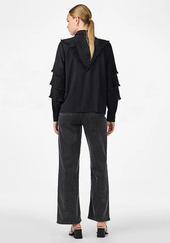 Minimal Outfits Y.A.S Vego Tie Neck Shirt, Black