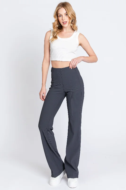 Relaxed Fit Charcoal Ribbed Flared Leggings
