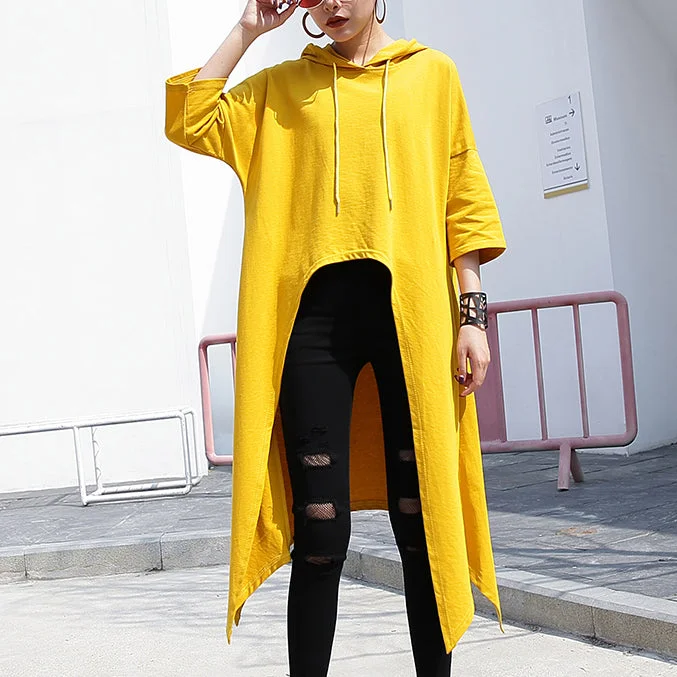 Daily Comfort fashion yellow linen Vest plusize shirts casual low high design hooded linen t shirt Daily Comfort fashion yellow linen Vest plusize shirts casual low high design hooded linen t shirt