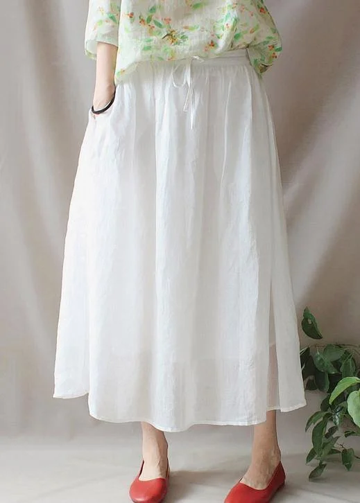 Relaxed Fashion French Elastic Waist Large Hem Tunics Pattern White Traveling Dresses