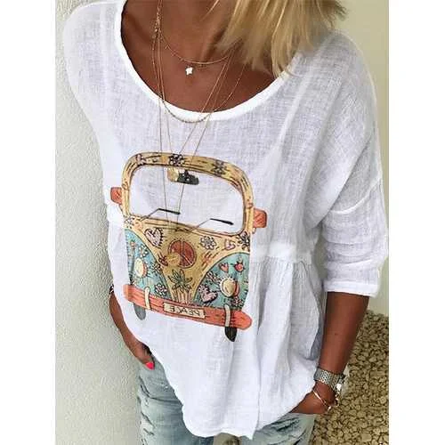 Relaxing Attire Bus Printed 3/4 Sleeve O-Neck Blouse