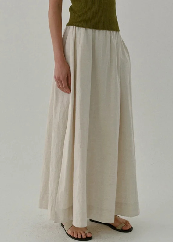Modern Comfort Boutique Side Open Pockets Elastic Waist Linen Skirt Summer