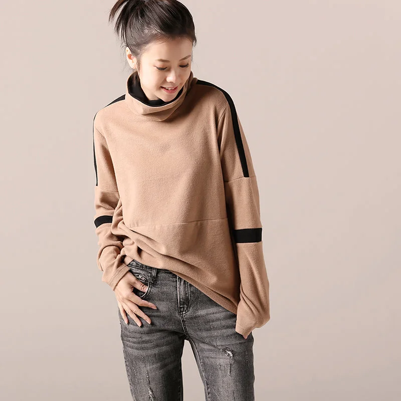Fashionable Fit Natural cotton linen tops women Fine high neck Inspiration khaki silhouette top patchwork
