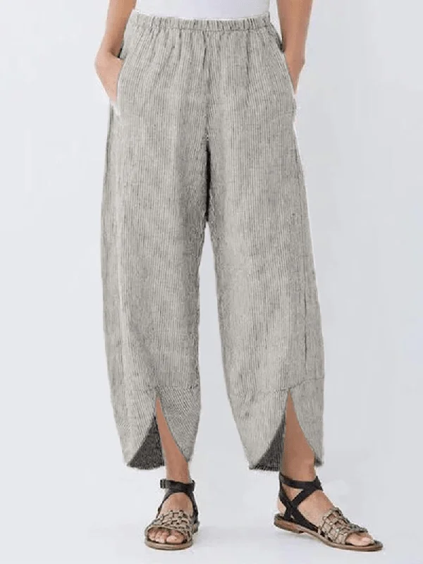 Comfortable Jeans Corduroy Solid Color High Waist Casual Irregular Hem Pocket Pants