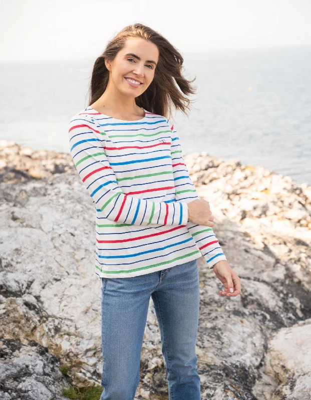 Comfortable Outfits Causeway Breton Top - Seagrass Blue Poppy Stripe