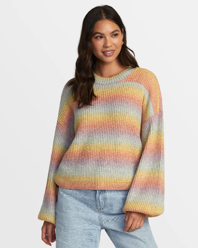 Relaxed Fashion Dip In Pullover Sweater - Sky High