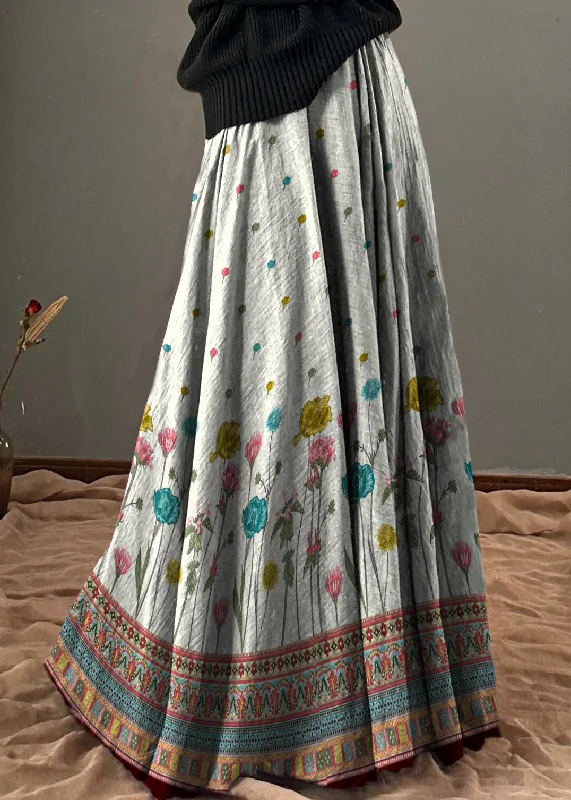 Comfortable Fit Unique White Geometry Elastic Waist Exra Large Hem Cotton Skirt Spring Comfortable Fit Unique White Geometry Elastic Waist Exra Large Hem Cotton Skirt Spring