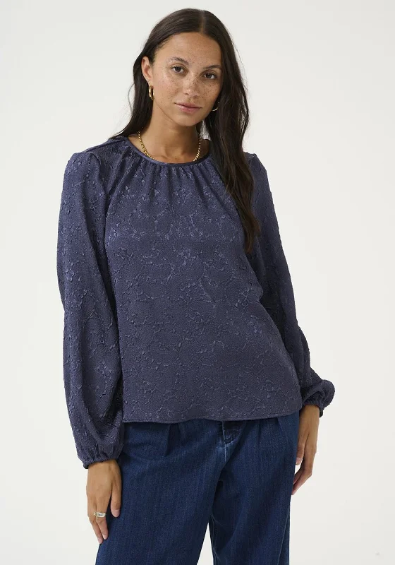 Cool Layers Kaffe Lauren Lace Effect Blouse, Navy