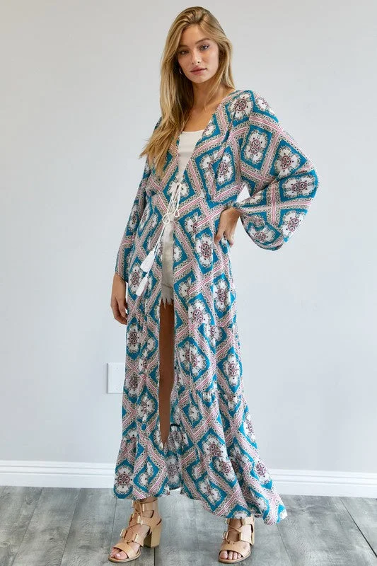 Budget-Friendly Looks Printed Long Sleeve Loose Kimono