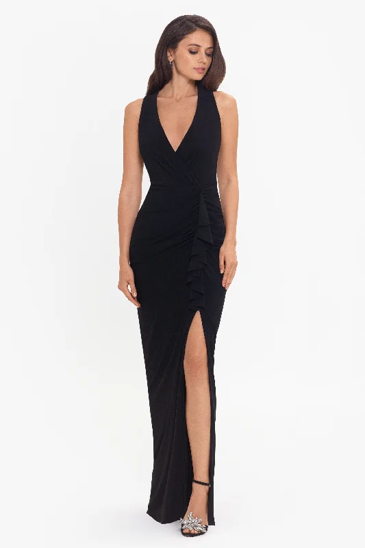 Cozy Essentials "Bobbi" Ruffled V-Neck Gown