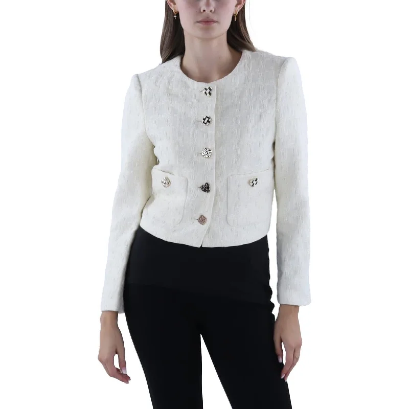 Luxurious Comfort English Factory Womens Four Button Cropped Collarless Blazer