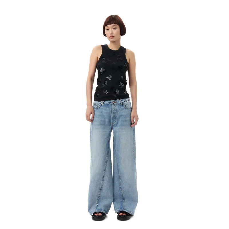 Versatile Looks Rib Jersey Embellished Tank Top (Black)