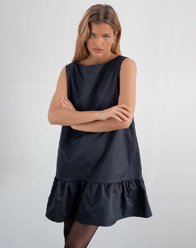 Unique Personality Arkana Babydoll Mini Dress in Black Taffeta