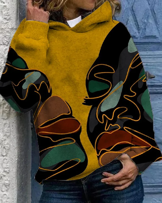 Comfortable Outfits Artistic black casual printed hooded sweatshirt