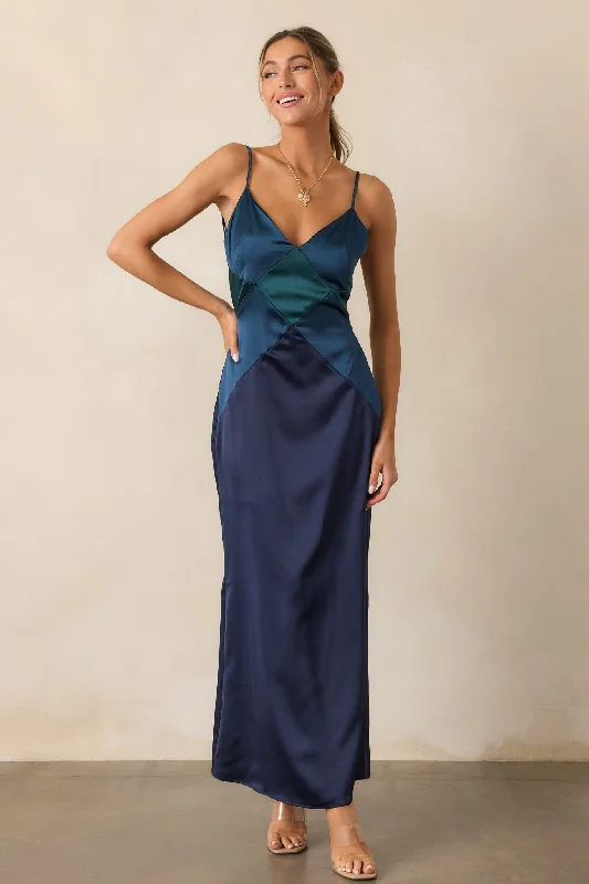 Fashion Staples Celestial Skies Midnight Blue Satin Maxi Dress