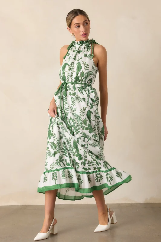 Minimal Outfits Breeze Through Paradise 100% Cotton Green Tropical Print Maxi Dress