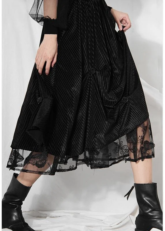 Chic Outfits Casual Black velour Patchwork asymmetrical design Skirt