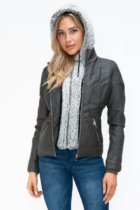 Smart Outfits Faux Layered Double-Zipper Jacket with Fuzzy Hood