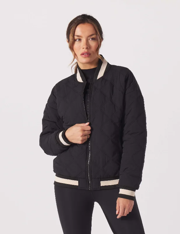 Classy Outfits Varsity Jacket: Black/Oatmilk