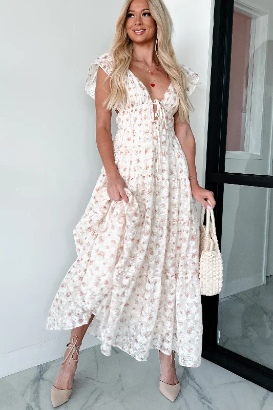 Simple Chic Blissful Nature Floral Maxi Dress (Cream/Peach)