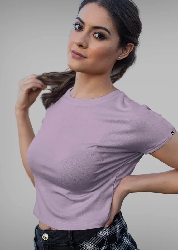 Cozy Fits Solid Women Half Sleeve Crop Top - Lilac