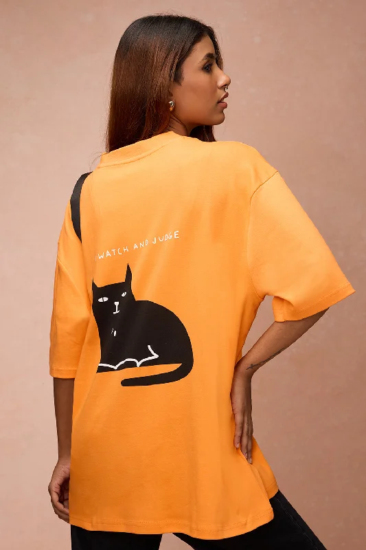 Trendy Clothing Women's I Watch And Judge Cat Orange T-Shirt