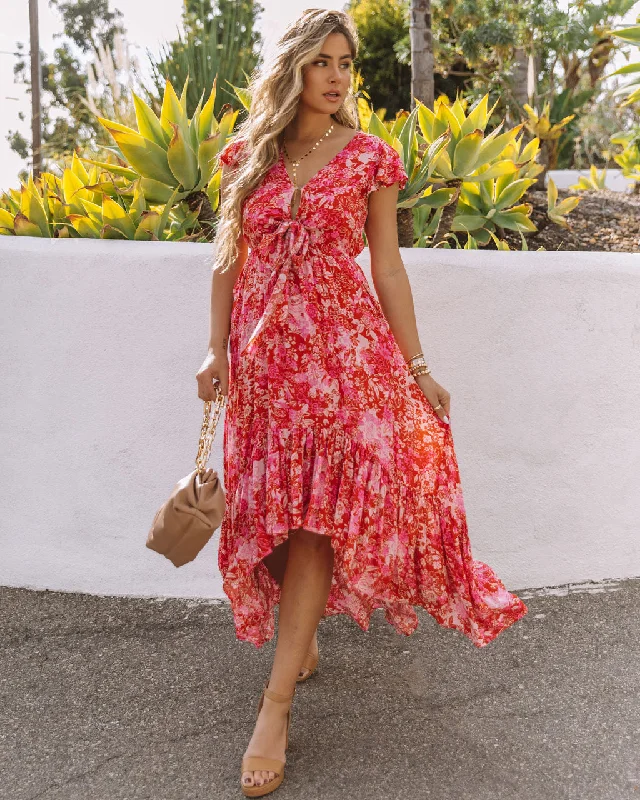 Cozy Casuals Belladonna High Low Pocketed Tie Maxi Dress - Raspberry - FINAL SALE
