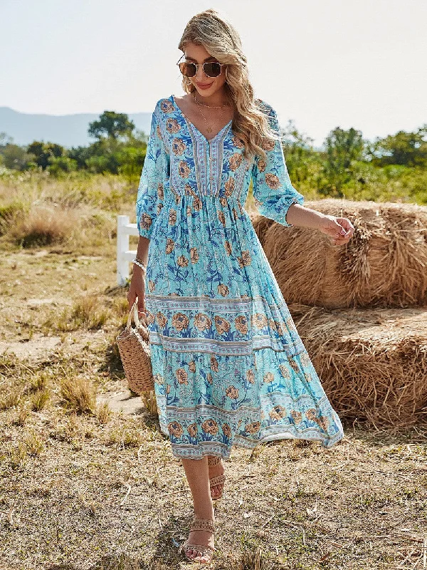 Personalized Heterogeneous Splicing Statement Maker Floral Smocked Maxi Dress