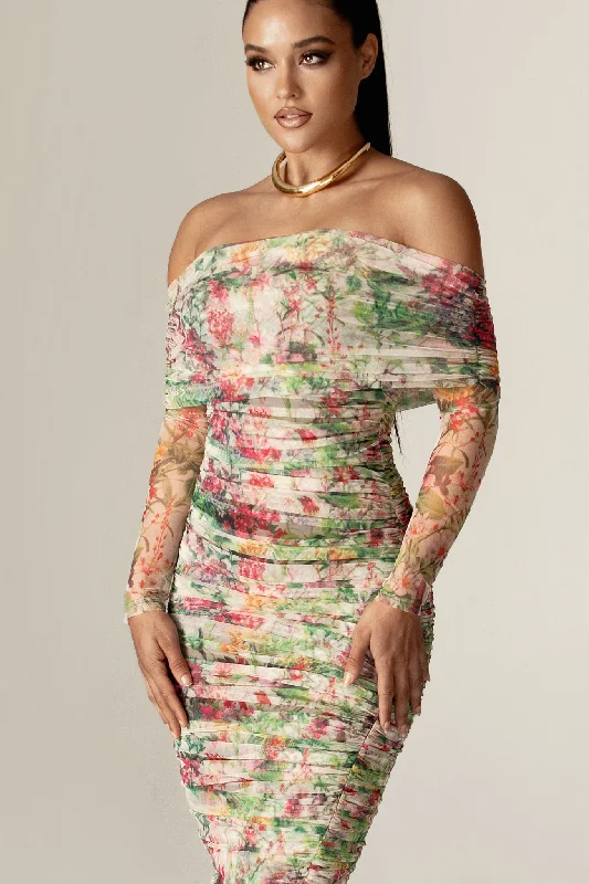 Cozy Comforts Hayley Off Shoulder Midi Dress (Floral Serenade)