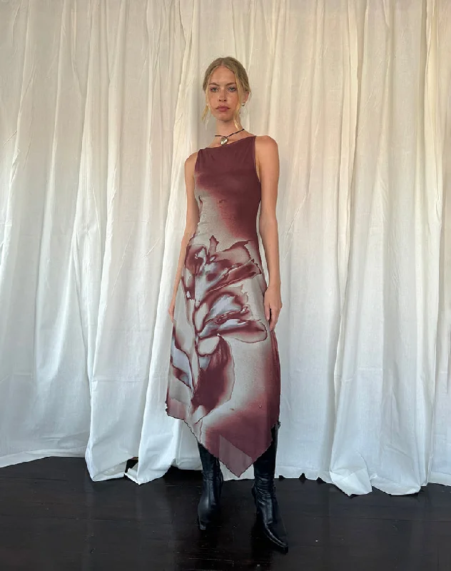 Personalized Printing Design Aysun Midi Dress in Lumen Mesh Brown