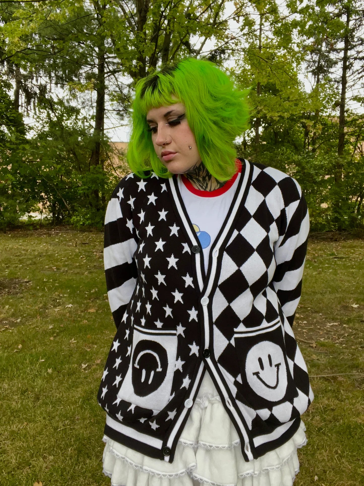 Relaxed Fit Black & White Clown Cardigan