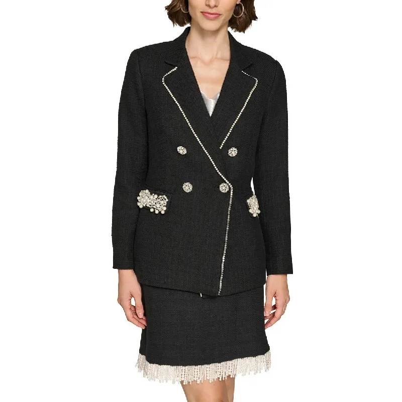 Soft Fabrics Karl Lagerfeld Paris Womens Embellished Cotton Double-Breasted Blazer