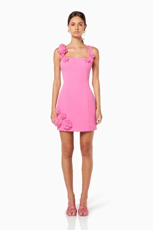 Warm Style Trompe 3D Floral Mini Dress Pink
