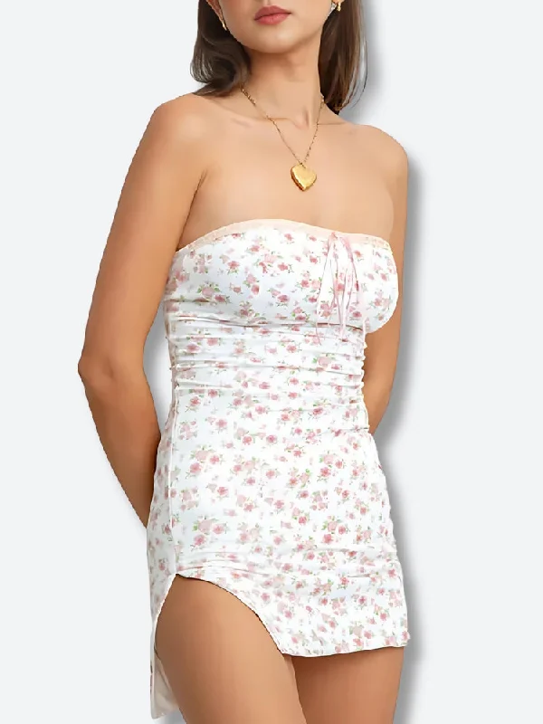 Budget Apparel Soft Girl Floral Tube Mini Dress