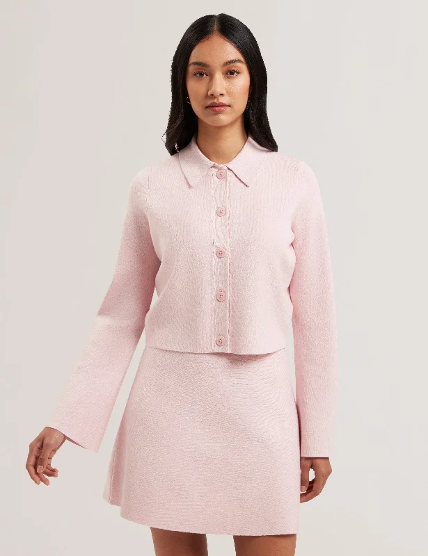Relaxed Fashion Aimlli Knitted Jacquard Collared Cardigan Petal Pink