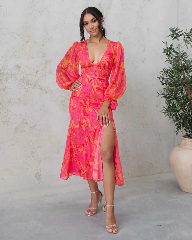 Casual Fashion Isadora Chiffon Midi Dress - Pink Floral