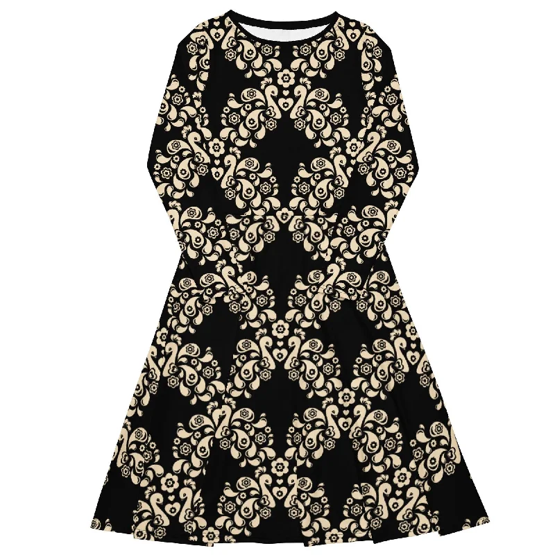 Easy Fashion PEACOCK LOVE black - Midi dress with long sleeves and pockets