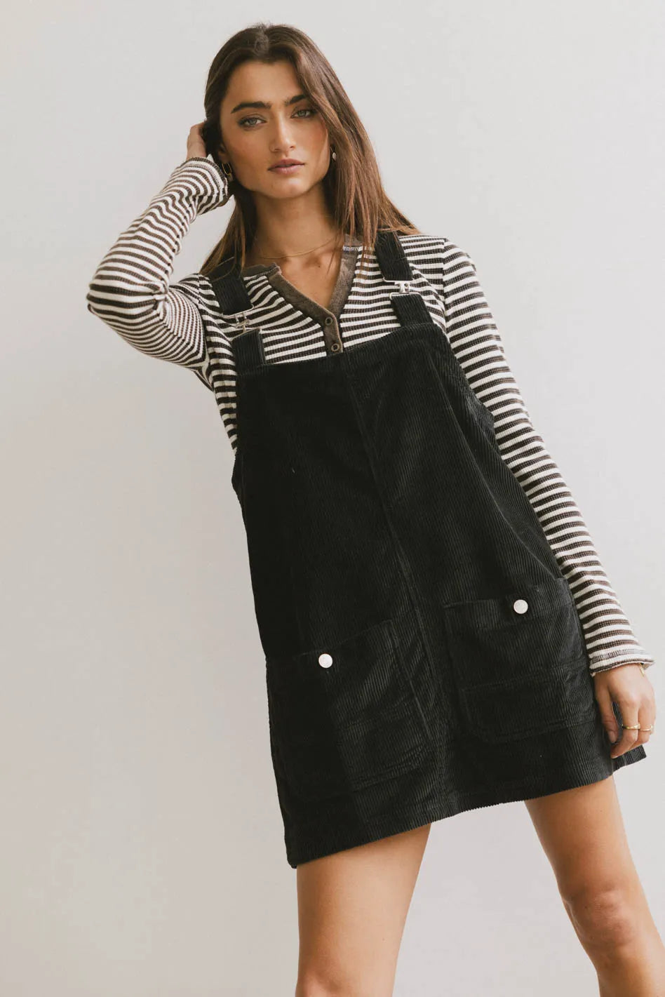 Cozy Pieces Reid Corduroy Overall Dress in Black